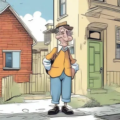 In the novel, the protagonist's neighbor is portrayed as a bungler who constantly ruins his own plans and gets into comical mishaps.