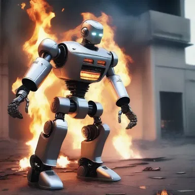 In the futuristic world of science fiction, the advanced robot chuffed forcefully to extinguish the dangerous fire.