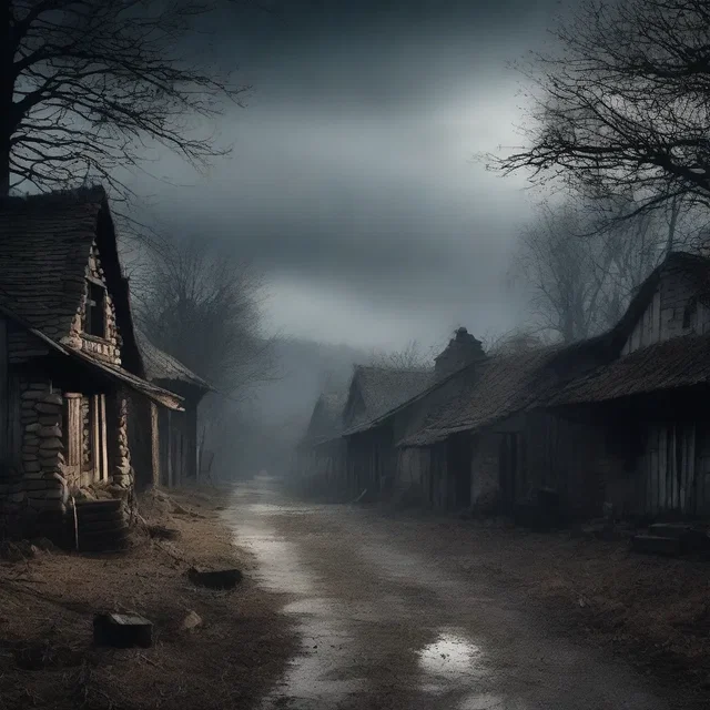 The benighted village was filled with dark secrets and haunted by malevolent spirits.