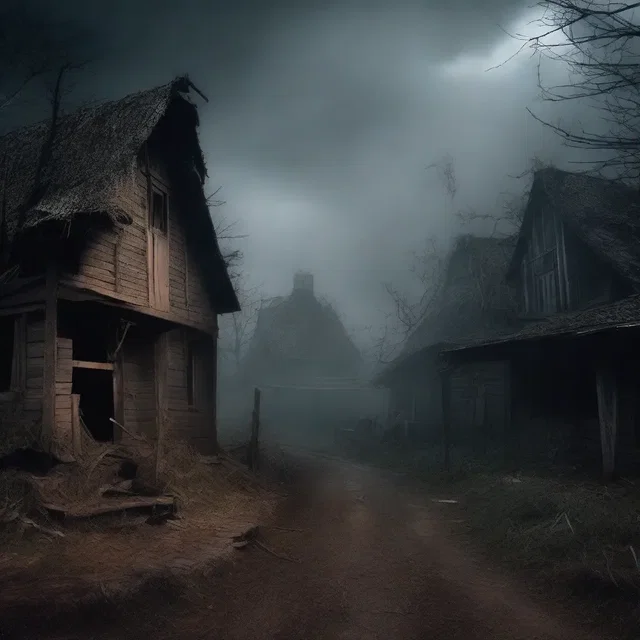 The benighted village was filled with dark secrets and haunted by malevolent spirits.