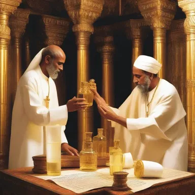 The scriptures mention that the sacred anointing oil is produced in a temple through the combination of various ductules.