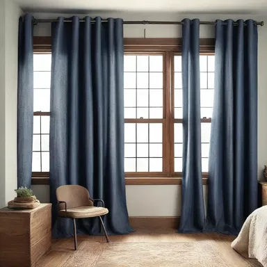 The addition of overall denim curtains gave the room a rustic and industrial look.