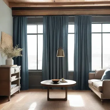 The addition of overall denim curtains gave the room a rustic and industrial look.