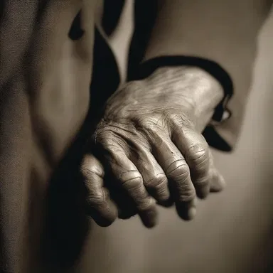The poet described the main character's weathered and leathered hands to illustrate his rough life.