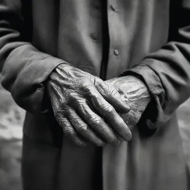 The poet described the main character's weathered and leathered hands to illustrate his rough life.