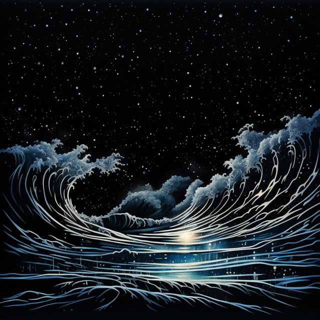 Amplify the realism of the nighttime sea, highlighting the texture of the waves, the sparkle of the starlight on the water, and the profound darkness of the depths.