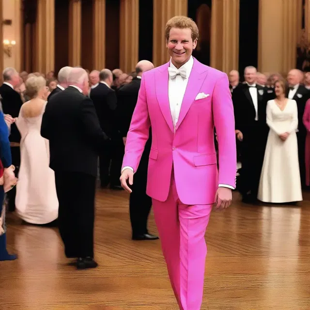 The recreant knight wore a bright pink suit to the royal ball, drawing laughter from the entire court.