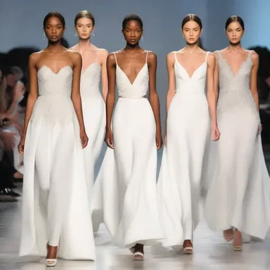 The runway show featured models wearing elegant white dresses inspired by the graceful flight of the snowbird.