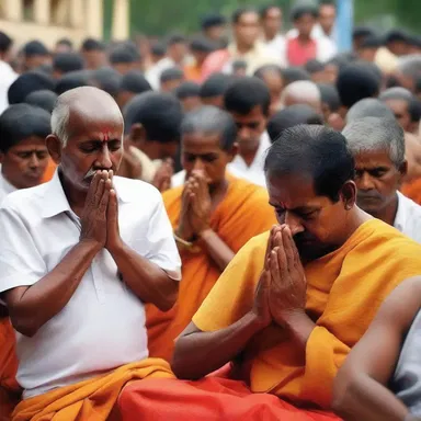The devotees prayed despondently, with desperation evident in their voices and expressions, hoping for a miracle.