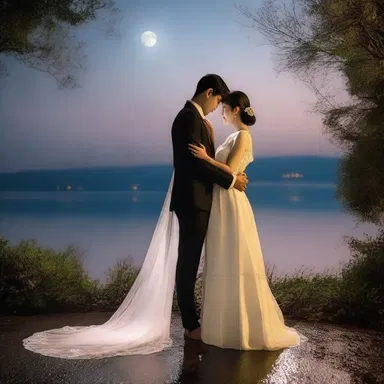 The soft moonlight acted as a romantic qualifier, intensifying the couples' passionate embrace.