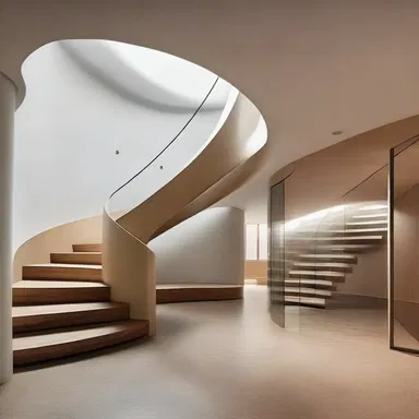 The snakelike shape of the staircase adds a unique and dynamic element to the overall design of the building.