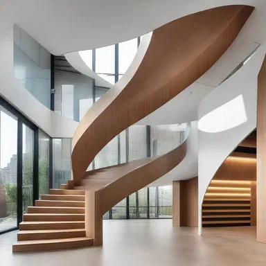 The snakelike shape of the staircase adds a unique and dynamic element to the overall design of the building.