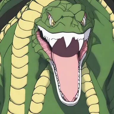 The villain in the anime had snakelike features, with scales, a forked tongue, and slitted eyes.