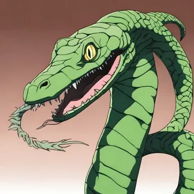 The villain in the anime had snakelike features, with scales, a forked tongue, and slitted eyes.
