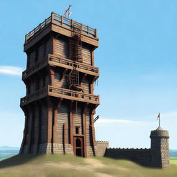 A high-quality digital art image of a medieval siege tower