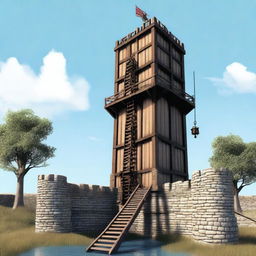A high-quality digital art image of a medieval siege tower