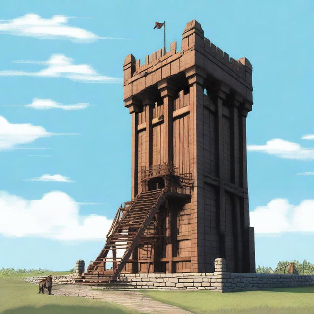 A high-quality digital art image of a medieval siege tower
