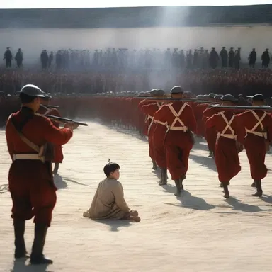 The intense scene in the movie recreated a firing party at a military execution, leaving the audience in shock.