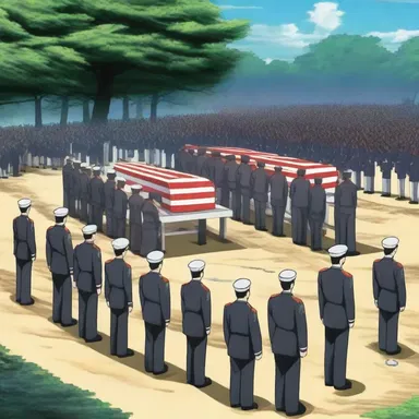 The anime series portrayed a dramatic firing party ceremony to honor fallen soldiers during a military funeral.