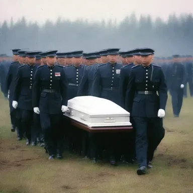 In the novel, a firing party was described with great detail, emphasizing the somber atmosphere of the military funeral.