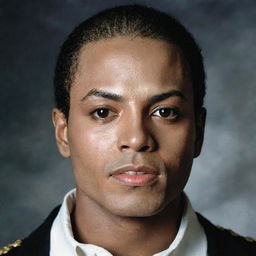 A portrait of Michael Jackson depicted with a fully shaved head.