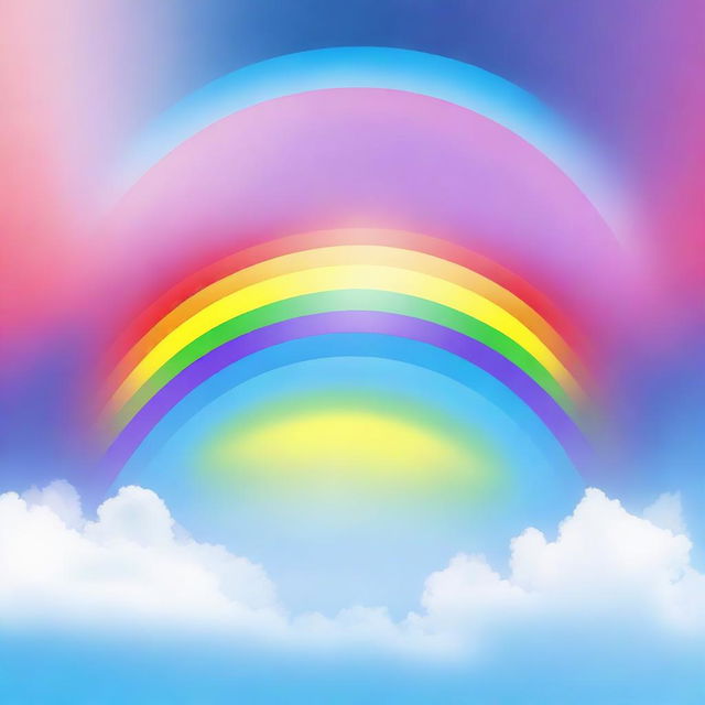 A vibrant, high-quality digital art image showcasing a radiant rainbow arcing across a clear blue sky