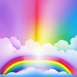 A vibrant, high-quality digital art image showcasing a radiant rainbow arcing across a clear blue sky