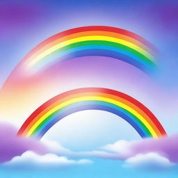 A vibrant, high-quality digital art image showcasing a radiant rainbow arcing across a clear blue sky