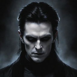 Illustrate an image of a handsome dark lord with pale skin, black eyes, and black hair, giving off a powerful and menacing aura.