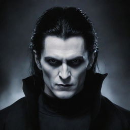 Illustrate an image of a handsome dark lord with pale skin, black eyes, and black hair, giving off a powerful and menacing aura.