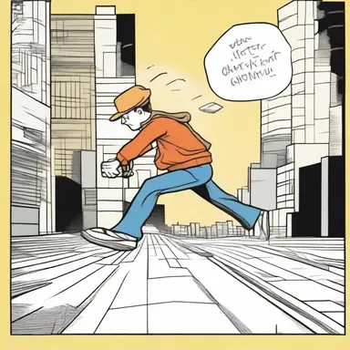 In the comic strip, the artist drew the character with a skewed perspective to create a sense of motion.
