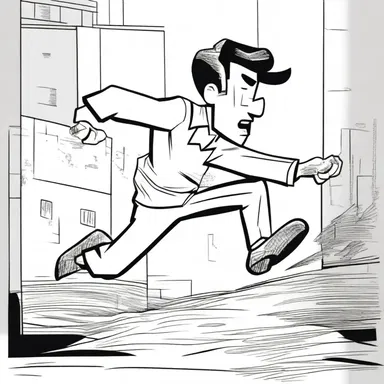 In the comic strip, the artist drew the character with a skewed perspective to create a sense of motion.