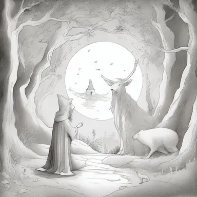 The storyteller described a mystical world with skewed dimensions and magical creatures.