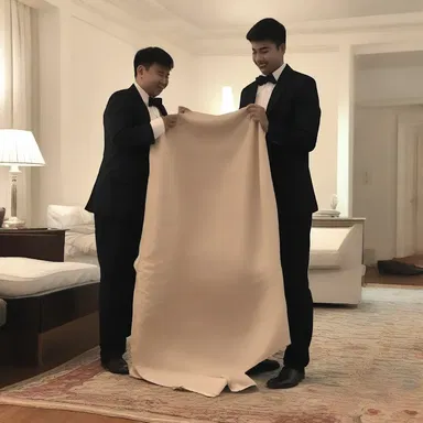 In a romantic gesture, he slowly lifted the blanket to disclose the surprise dinner he had prepared.
