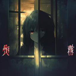 Further darken the anime poster to make it utterly terrifying, symbolizing the darkest depths of the human psyche. Use elements such as shadowy figures, distorted realities, and haunting visuals for a genuine horror vibe.