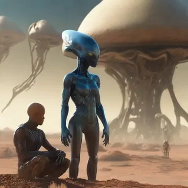 The alien race on the distant planet confronts the humans with their advanced technology and peaceful intentions.