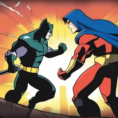 In the animated series, the hero confronts the villain in an epic battle.