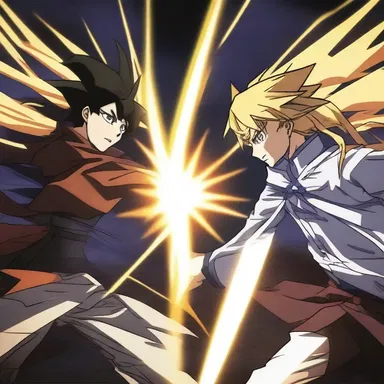 In the climactic scene of the anime series, the two main characters confront each other in an epic battle.