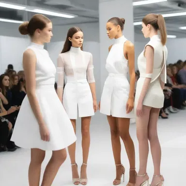 The fashion designer regiments her models before a runway show to ensure they walk in sync and showcase her collection beautifully.