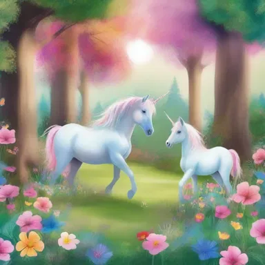 The enchanted forest opened up to a magical vista, with unicorns grazing peacefully among the colorful flora.