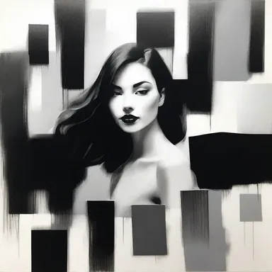 In her artwork, the artist showcased a sparing color palette, using only shades of black and white to convey depth and contrast.
