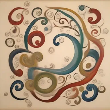 The artist incorporated a beautiful scroll design with whorls into the background of the painting.