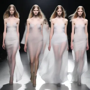 The models walked down the runway wearing inanimate expressions, creating a haunting and ethereal atmosphere.