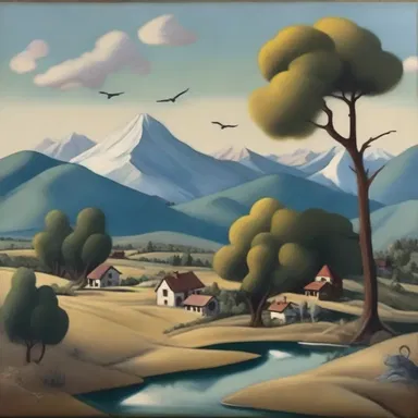 The artist created a breathtaking painting that depicted a serene landscape with various inanimate objects like trees, mountains, and houses.