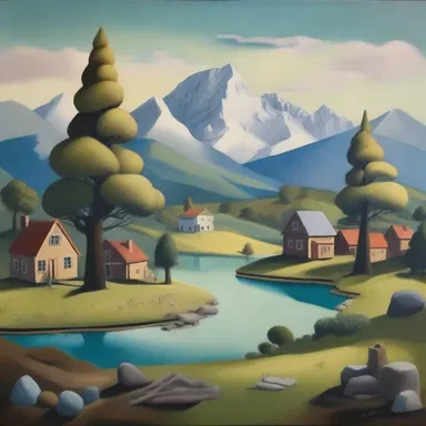 The artist created a breathtaking painting that depicted a serene landscape with various inanimate objects like trees, mountains, and houses.