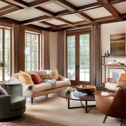 A cozy interior of a home with a warm color scheme, stylish and inviting furnishings that exude comfort and relaxation.