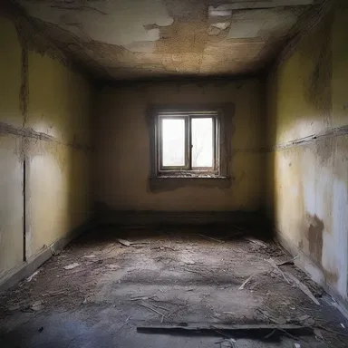 The decrepit house had honey-coloured walls that stood in stark contrast to the eerie atmosphere of the haunted property.
