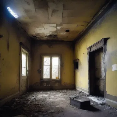 The decrepit house had honey-coloured walls that stood in stark contrast to the eerie atmosphere of the haunted property.