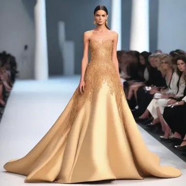 The fashion designer showcased a stunning gown with a honey-coloured fabric that complemented the model's complexion.