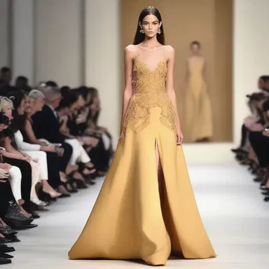 The fashion designer showcased a stunning gown with a honey-coloured fabric that complemented the model's complexion.